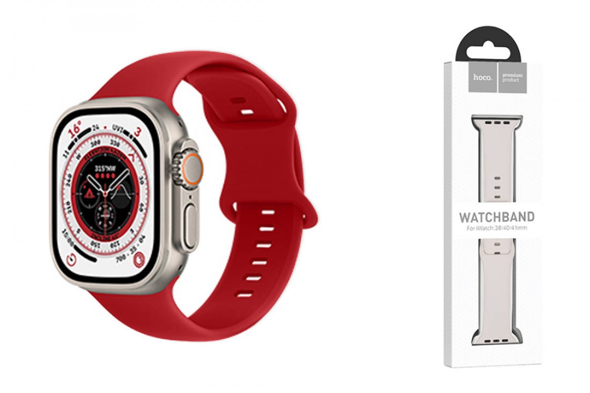 Ремешок для Apple Watch HOCO WA15 Flexible series 8-character buckle solid color silicone strap (42/44/45/49 мм) большой красный