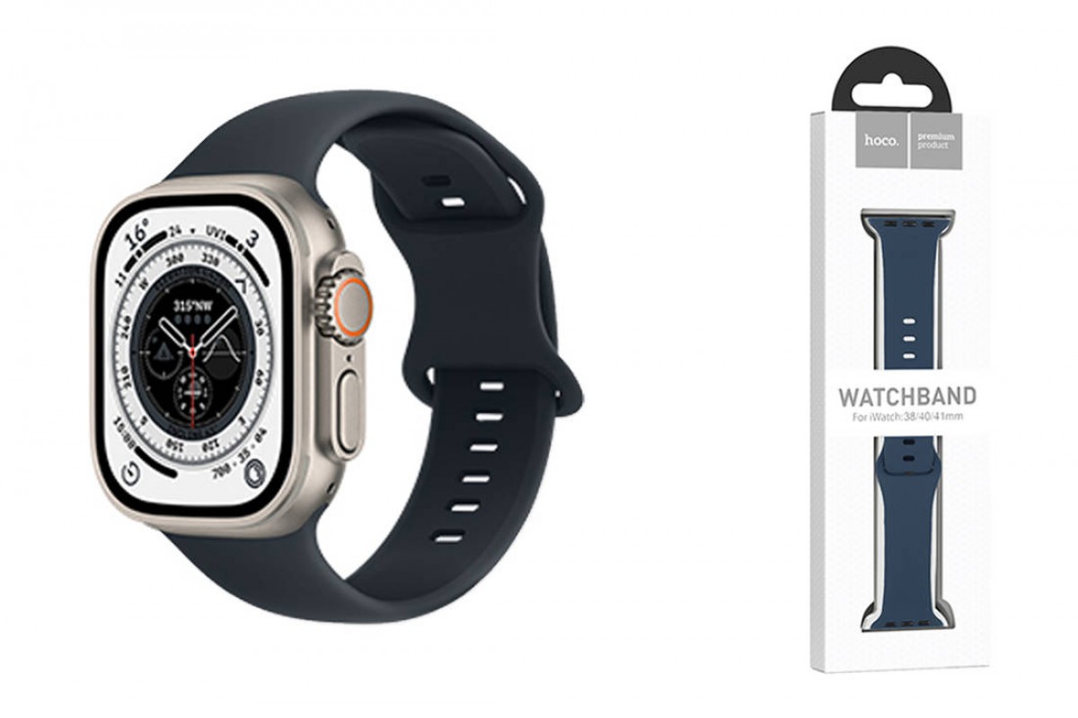 Ремешок для Apple Watch HOCO WA15 Flexible series 8-character buckle solid color silicone strap (42/44/45/49 мм) полночно синий