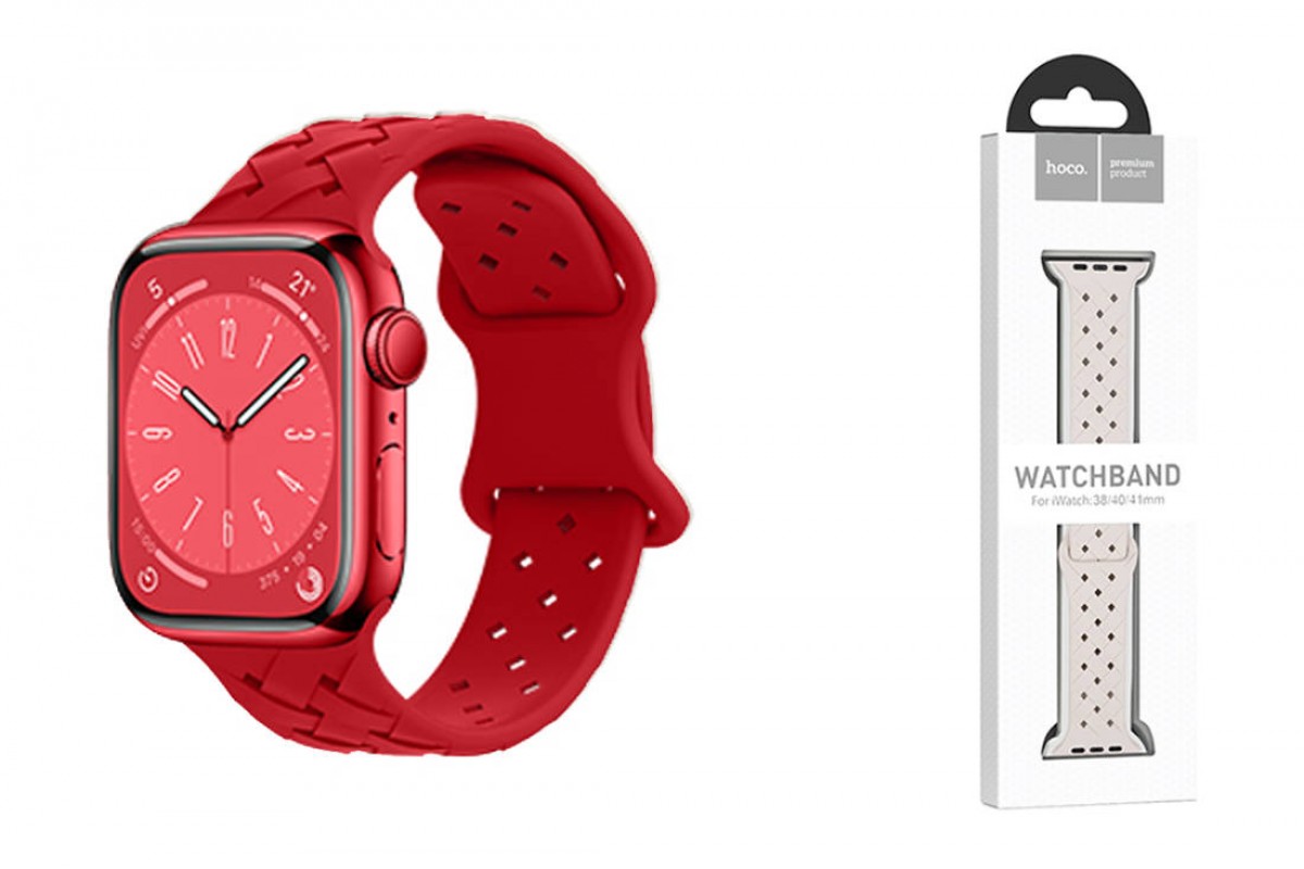 Ремешок для Apple Watch HOCO WA16 Flexible series bamboo pattern solid color silicone strap (38/40/41 мм) большой красный