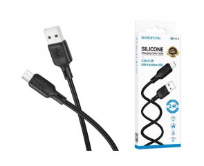 Кабель USB - MicroUSB BOROFONE BX113 2,4A (черный) 2м силиконовый