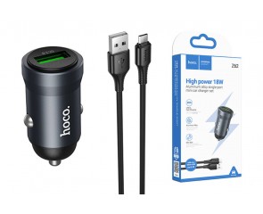 Автомобильное зарядное устройство АЗУ USB-A + кабель Mciro USB - USB HOCO Z62 Energy single-port QC3.0 (металлический серый)