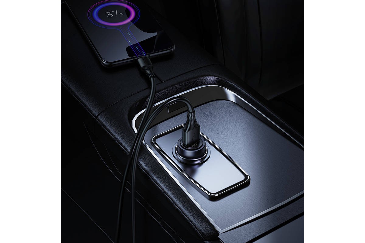 Автомобильное зарядное устройство АЗУ USB-A + кабель Mciro USB - USB HOCO Z62 Energy single-port QC3.0 (металлический серый)