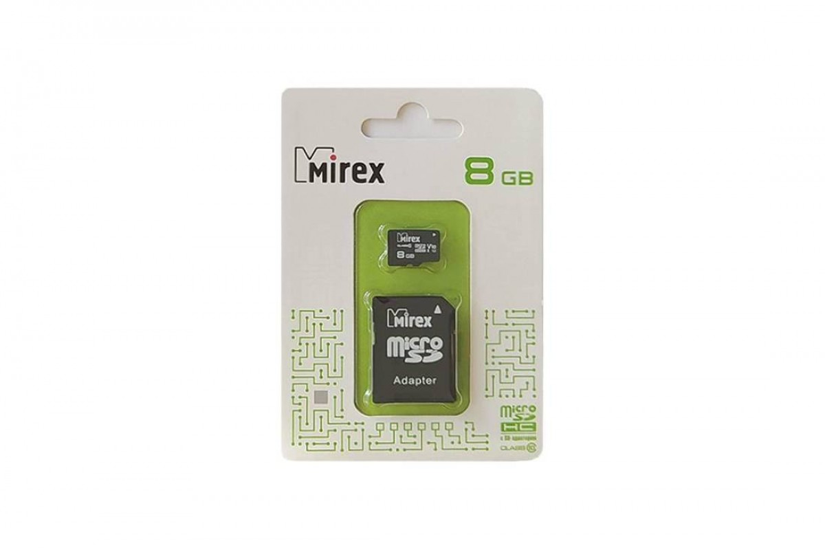 Карта памяти microSDHC MIREX 8 GB (class 10) с адаптером Карта памяти microSDHC MIREX 8 GB (class 10) с адаптером