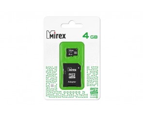 Карта памяти microSDHC MIREX 4 GB (class 10) с адаптером (13613-AD10SD04)