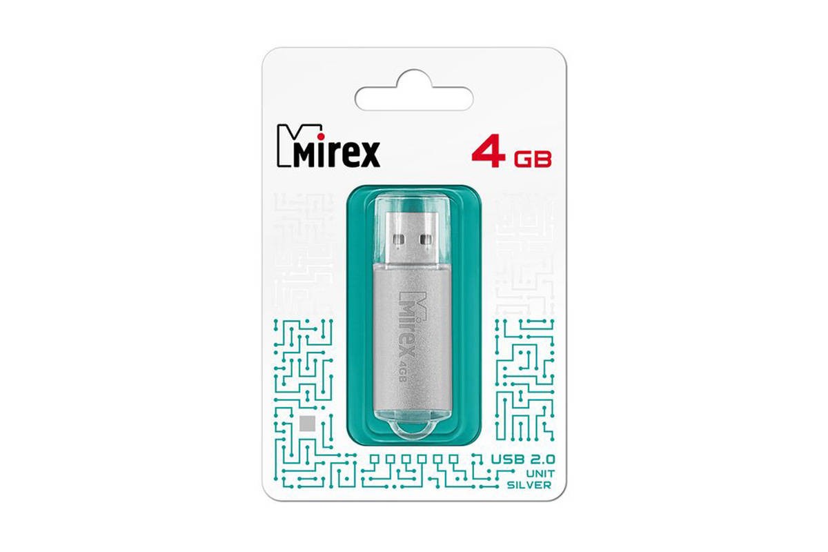 Флешка USB 2.0 Mirex UNIT SILVER 4GB (ecopack)