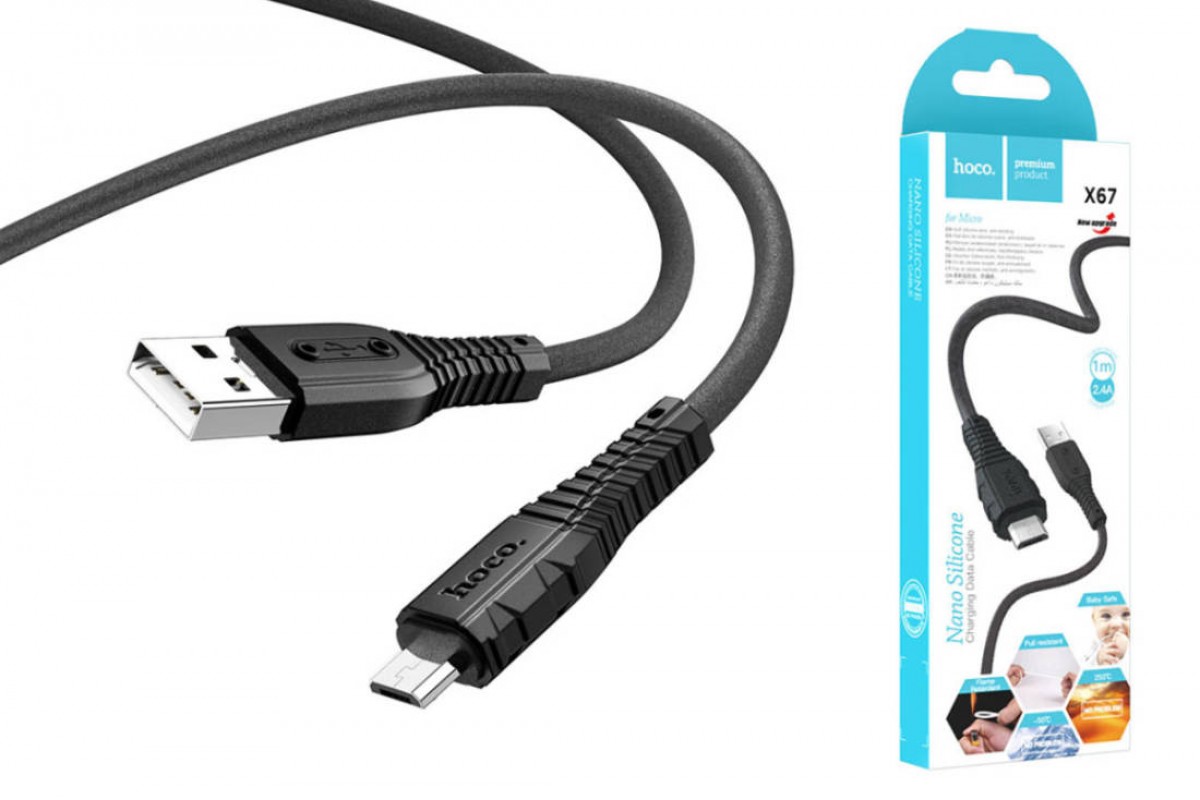 Кабель USB - MicroUSB HOCO X67 2,4A (черный) 1м (силикон)