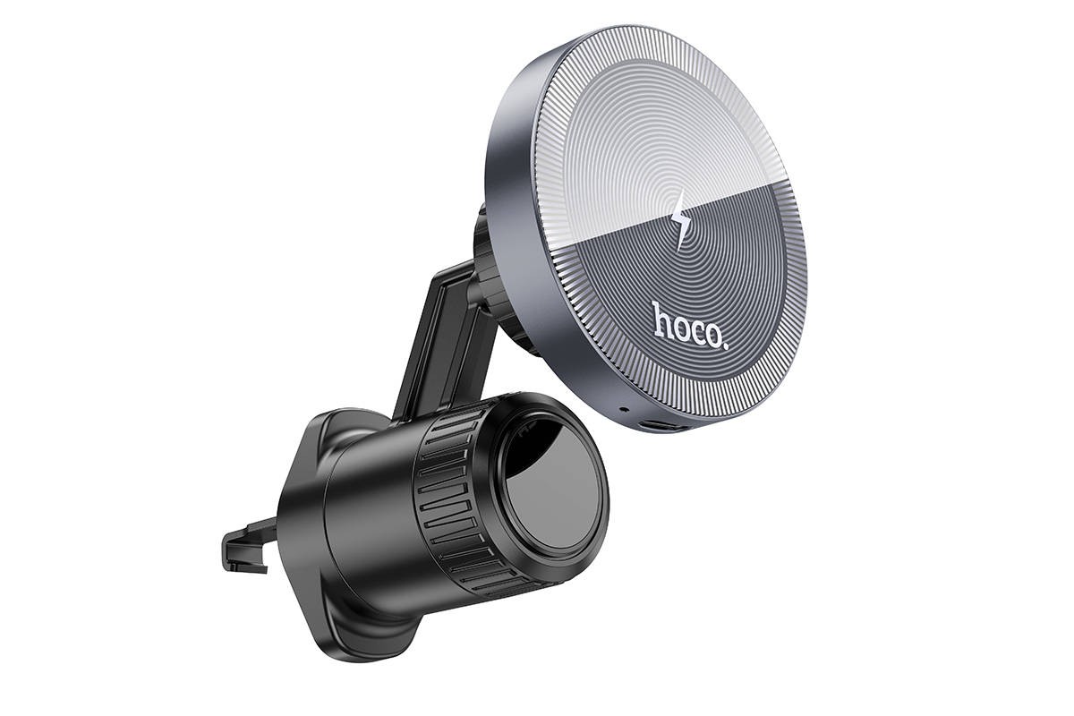 Держатель автомобильный для телефона HOCO HW6 Vision metal magnetic wireless fast charging car holder (в воздуховод) черно-серый