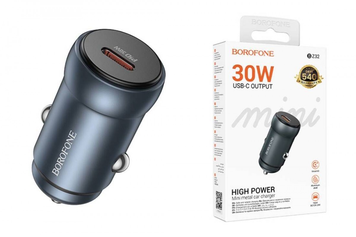 Автомобильное зарядное устройство АЗУ USB-C BOROFONE BZ32 Fresh single port (один порт)PD30W (металлический серый)