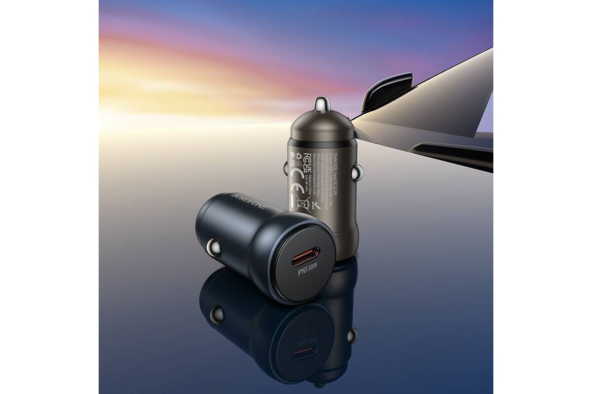 Автомобильное зарядное устройство АЗУ USB-C BOROFONE BZ32 Fresh single port (один порт)PD30W (металлический серый)