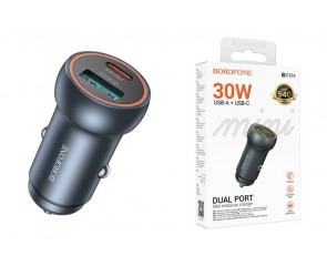 Автомобильное зарядное устройство АЗУ USB + USB-C BOROFONE BZ32A Fresh PD30W+QC3.0 (металлический серый)