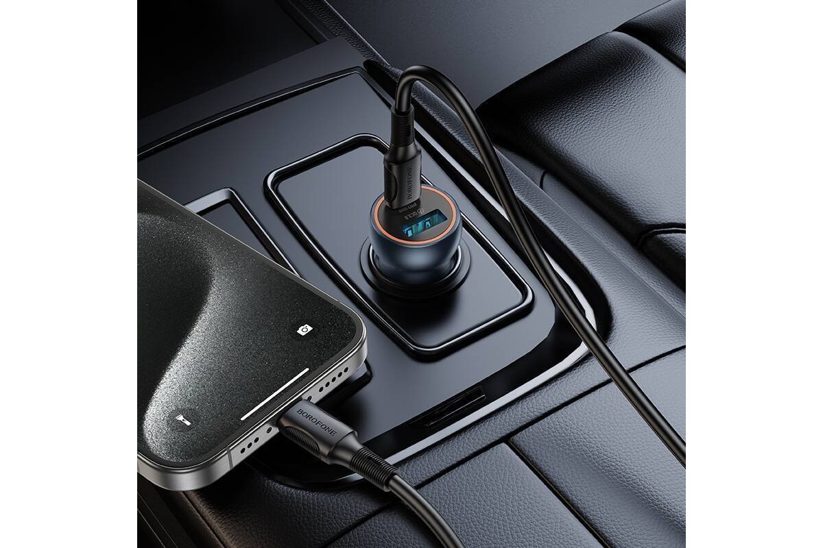 Автомобильное зарядное устройство АЗУ USB + USB-C BOROFONE BZ32A Fresh PD30W+QC3.0 (металлический серый)