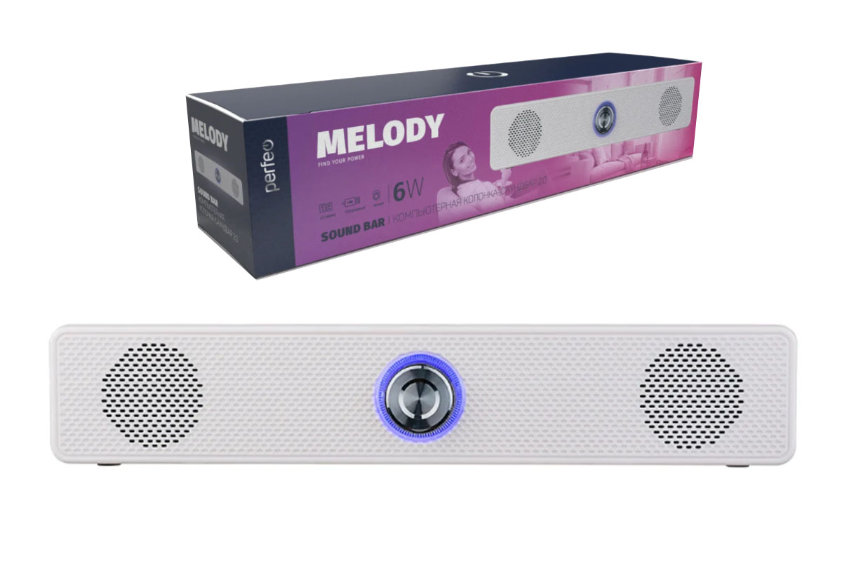 Колонка-саундбар Perfeo "MELODY", мощность 6 Вт, USB, пластик, белый PF_A4339