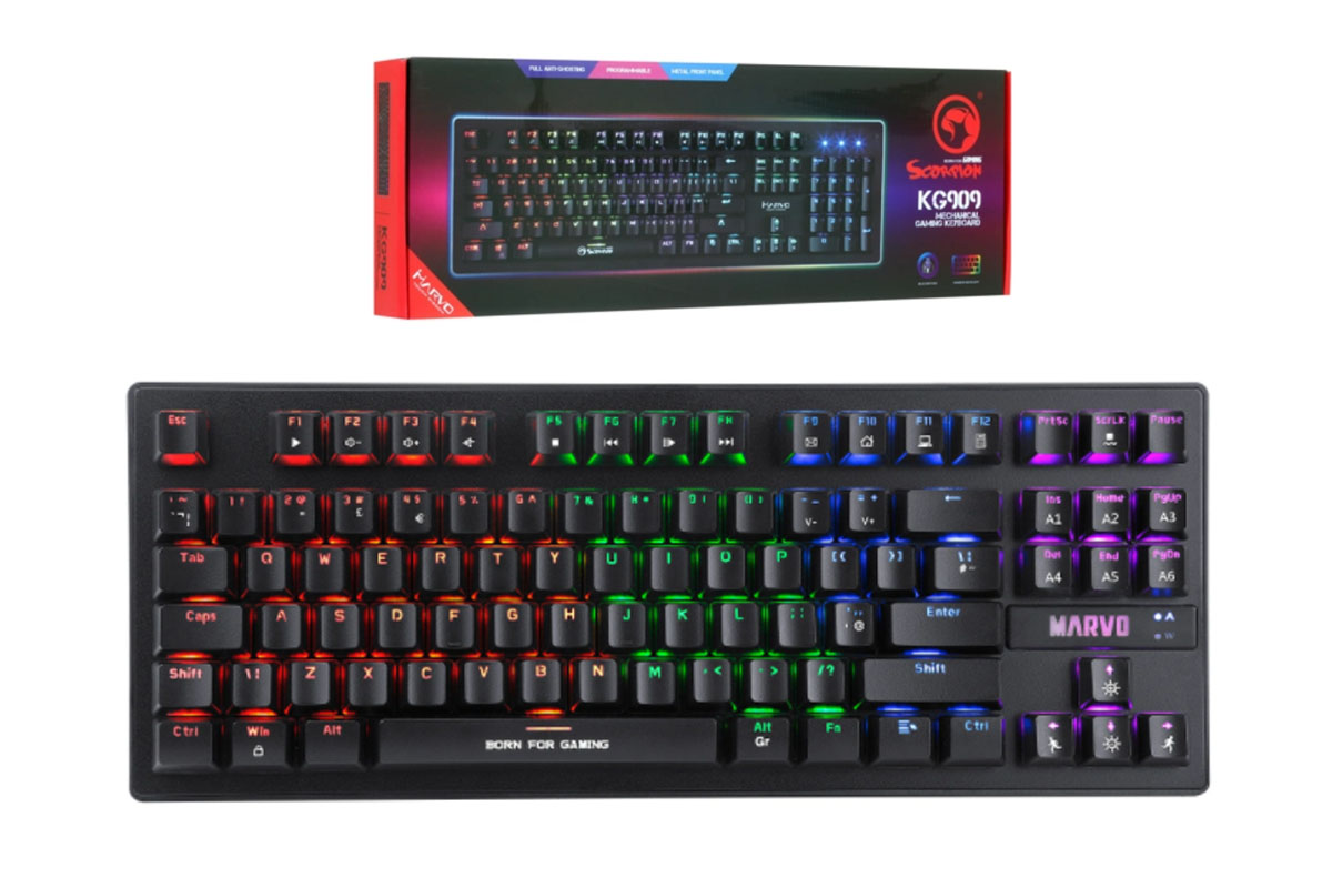 Клавиатура механическая игровая MARVO KG901, подсветка RGB, 87 кл., механическая, USB, чёрный