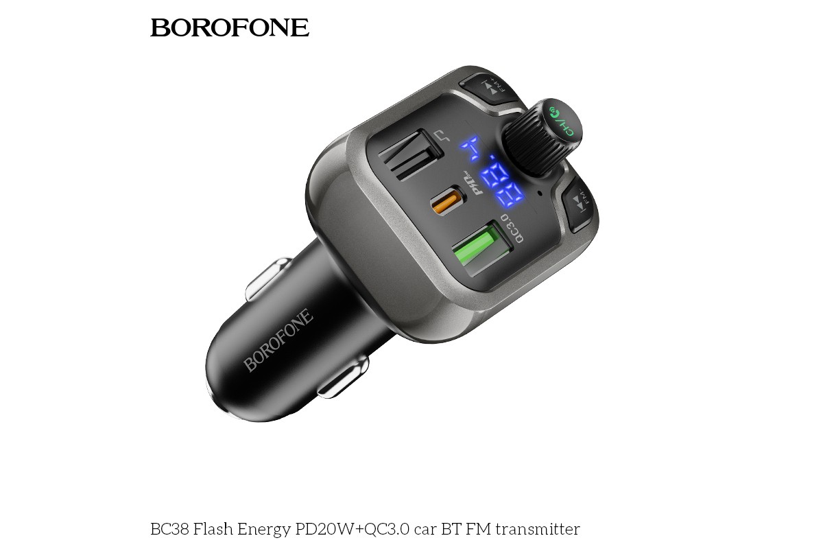 USB MP3 плеер +FM трансмиттер с диспл. BOROFONE BC38 Flash Energy PD20W+QC3.0 car BT FM transmitter
