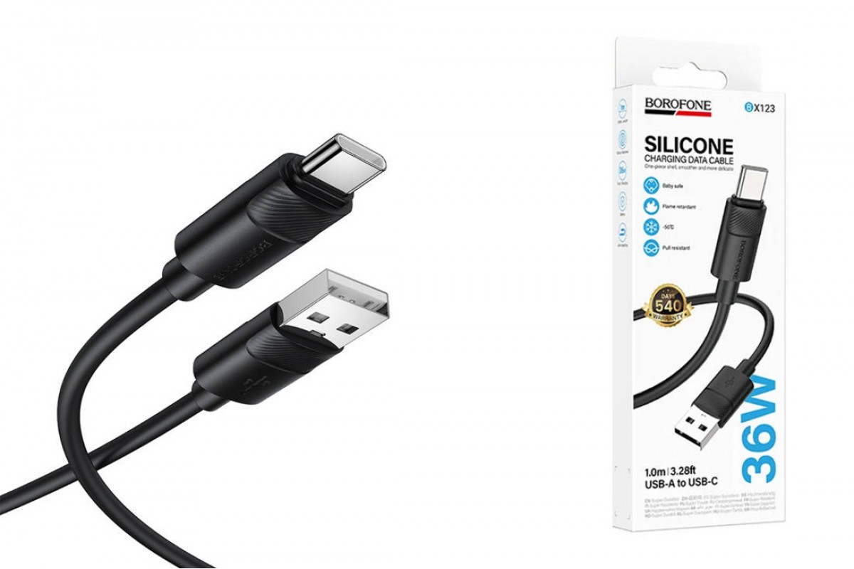 Кабель USB - USB Type-C BOROFONE BX123 (черный) 1м силиконовый