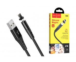 Кабель USB - Lightning HOCO X60, 2A (черный) 1м (силиконовый, магнитный)