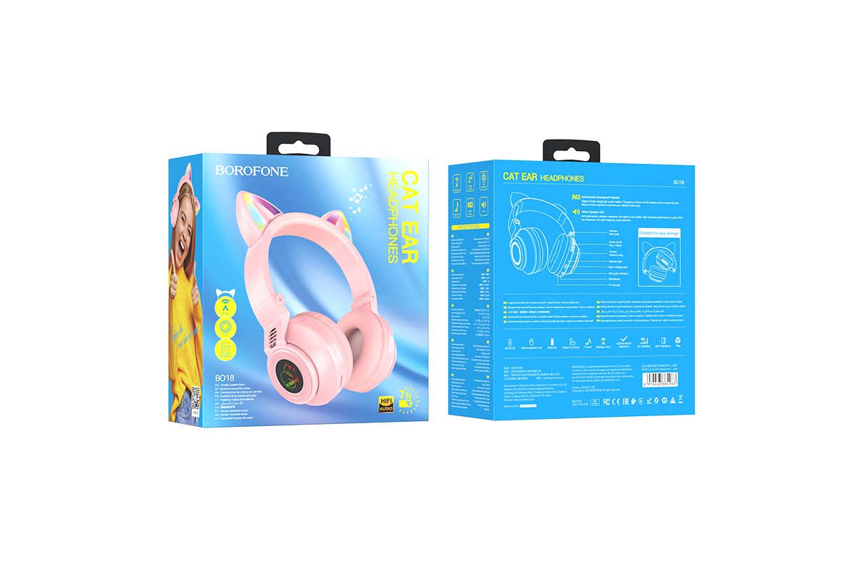 Беспроводные внешние наушники BO18 BOROFONE Cat ear wireless headset розовый