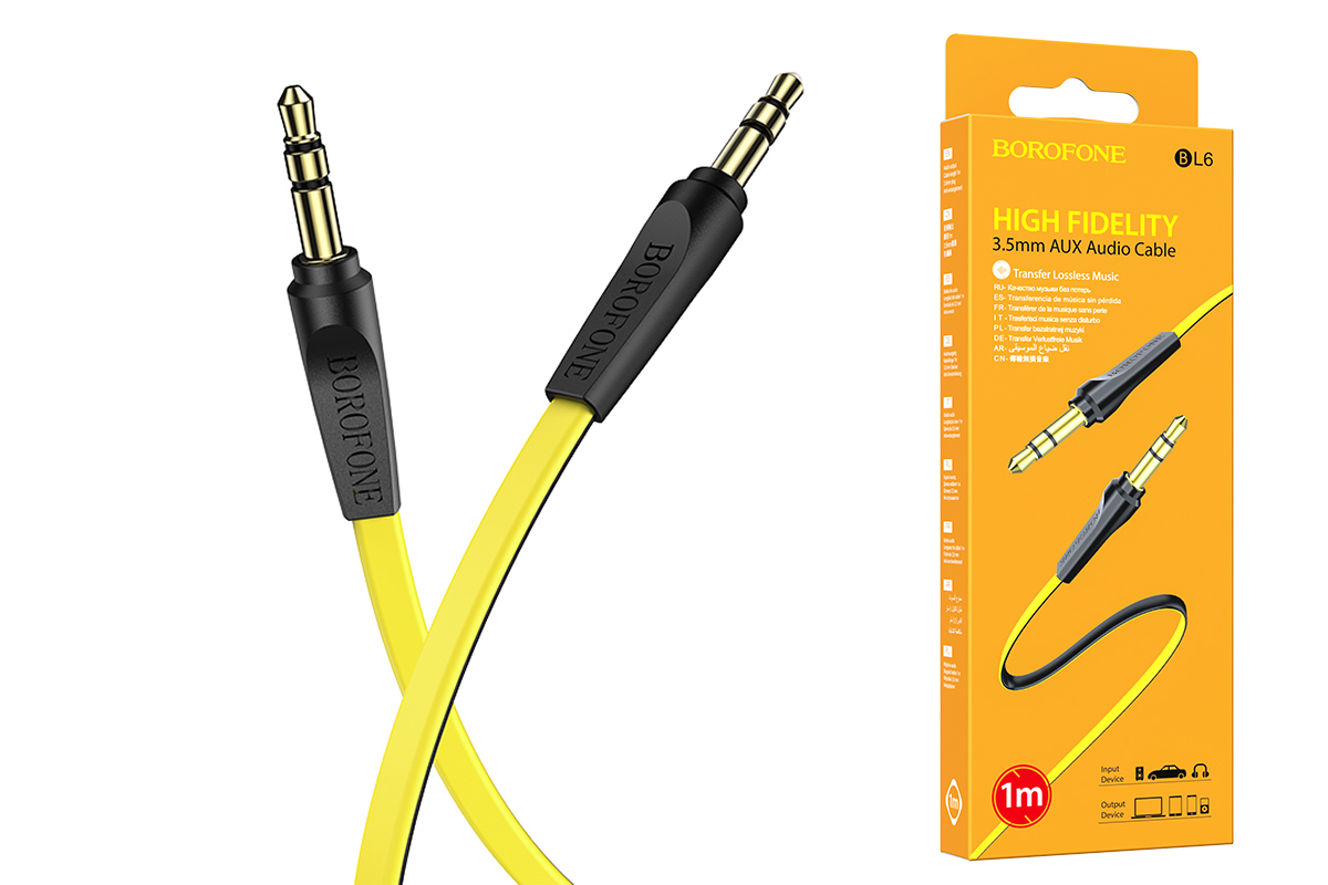 Кабель удлинитель BOROFONE BL6 AUX Audio cable 3.5 1 метр желтый