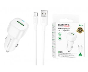 Автомобильное зарядное устройство BOROFONE BZ34 Cloud QC3.0 с одним портом (Type-C) (белый)