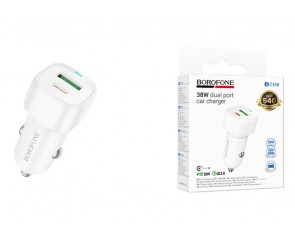 Автомобильное зарядное устройство АЗУ USB + Type-C BOROFONE BZ34B Cloud PD38W  (белый)