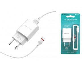 Сетевое зарядное устройство USB + кабель MicroUSB BOROFONE BA20A Sharp 2100mAh (белый)