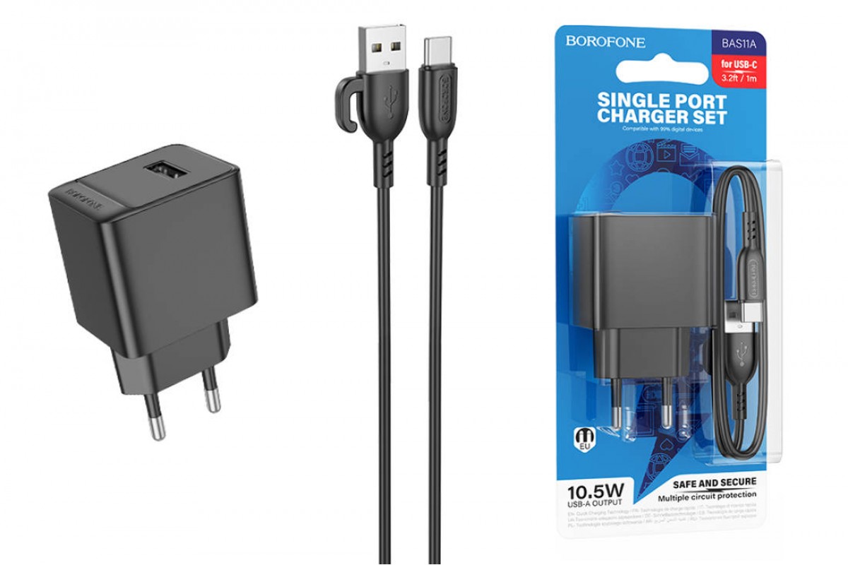 Сетевое зарядное устройство USB + кабель Type-C BOROFONE BAS11A Erudite (черный)
