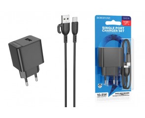Сетевое зарядное устройство USB + кабель Type-C BOROFONE BAS11A Erudite (черный)