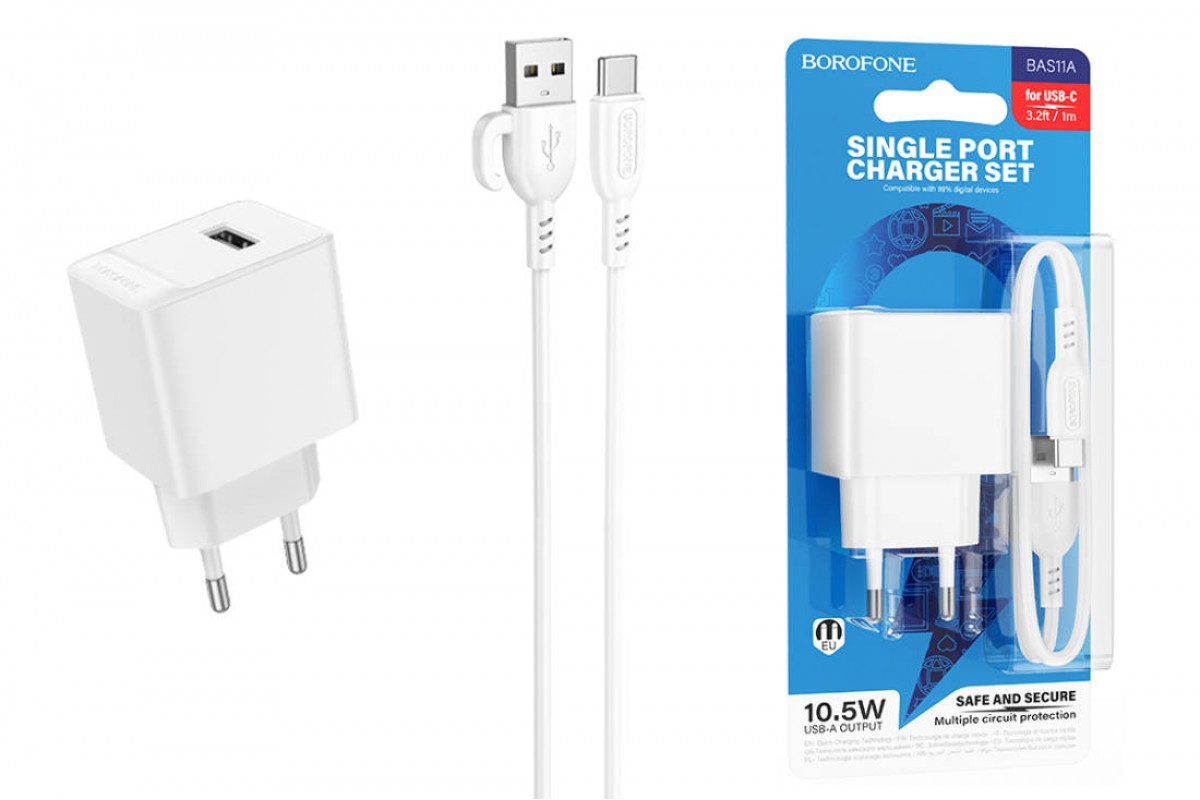 Сетевое зарядное устройство USB + кабель Type-C BOROFONE BAS11A Erudite (белый)
