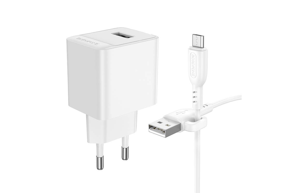 Сетевое зарядное устройство USB + кабель MicroUSB BOROFONE BAS11A Erudite (белый)