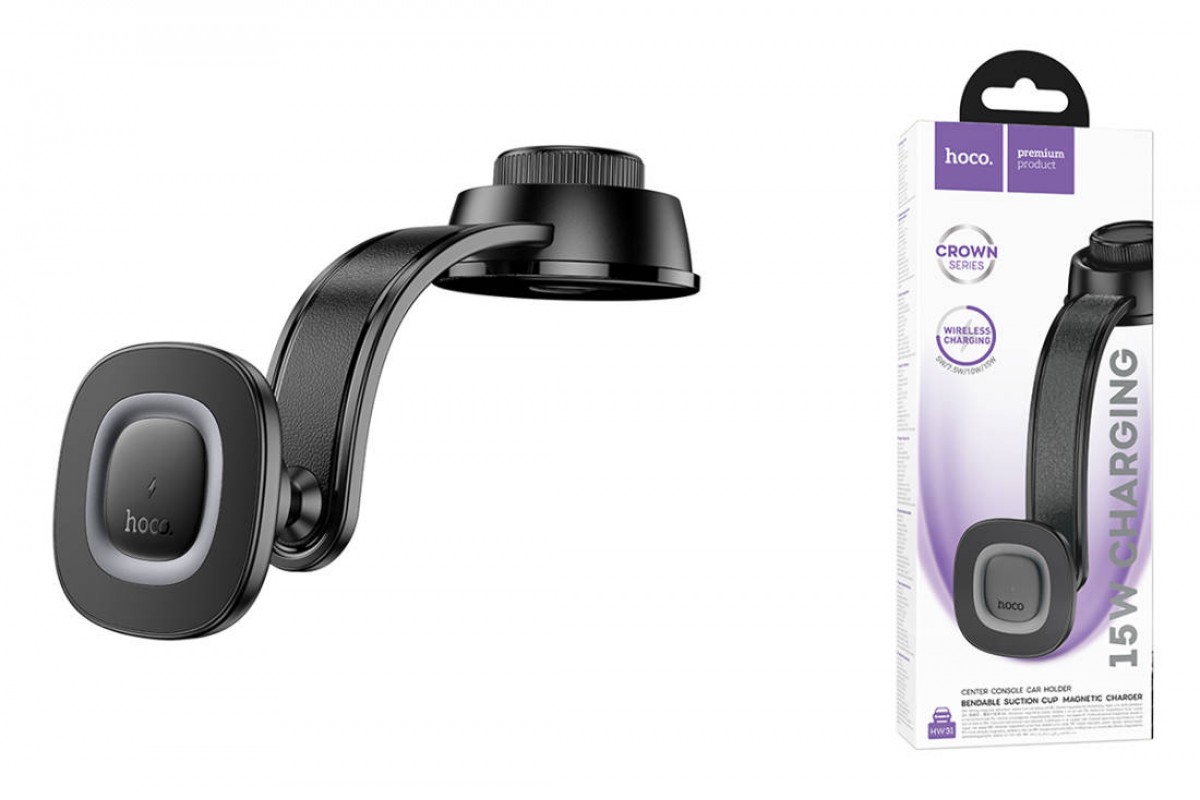 Держатель автомобильный для телефона HOCO HW31 Crown магнитный с беспроводной зарядкой на панель черный