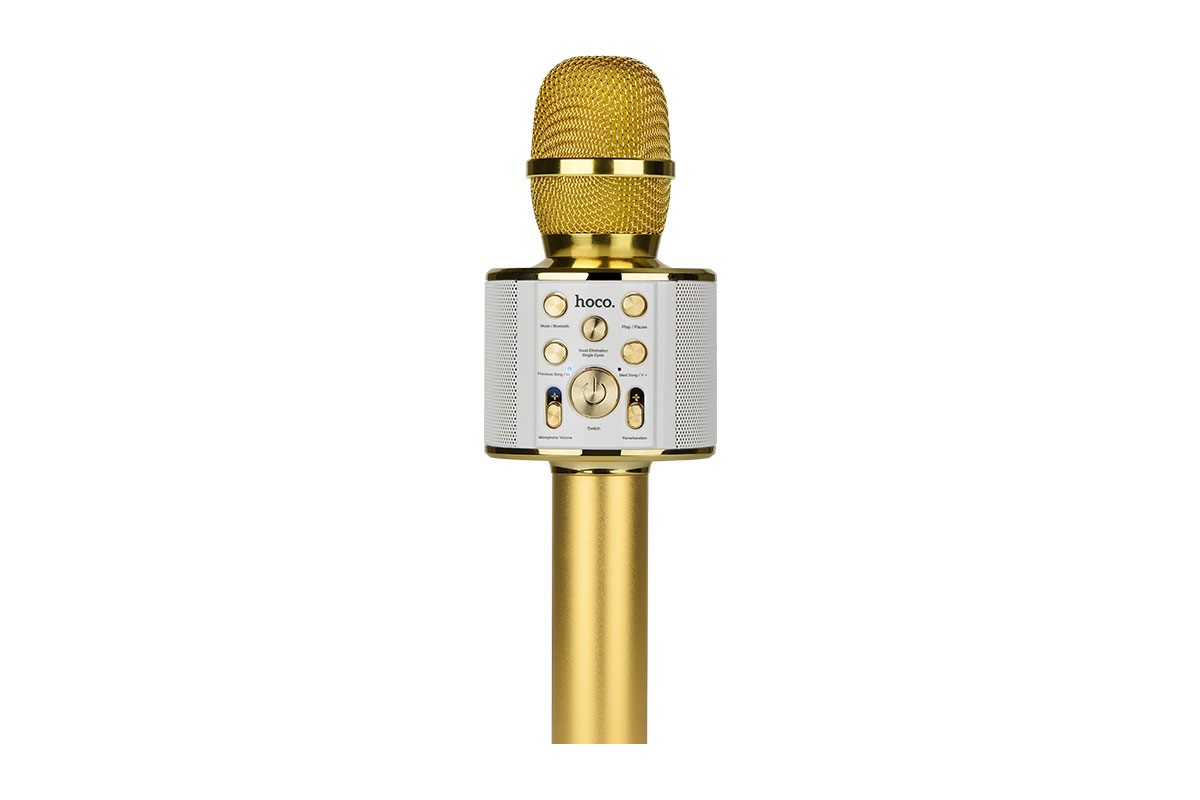 Портативная беспроводная акустика караоке HOCO BK Cool sound KTV microphone цвет золотистый