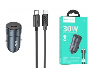 Автомобильное зарядное устройство АЗУ USB-С + кабель Type-C HOCO Z57 PD30W (серый)