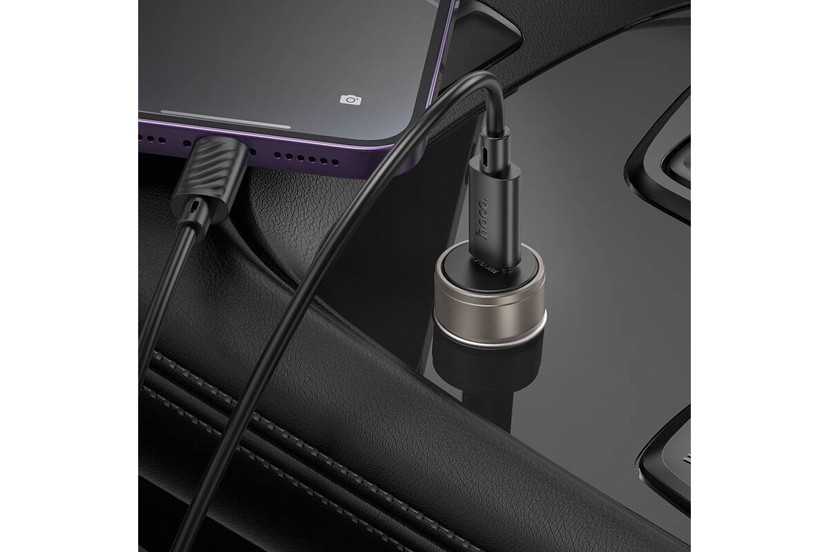 Автомобильное зарядное устройство АЗУ USB-C + кабель Lightning HOCO Z57 PD30W (серый)