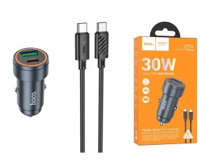 Автомобильное зарядное устройство АЗУ USB + Type-C + кабель Type-C HOCO Z57A Glorious PD30W+QC3.0 (серый)
