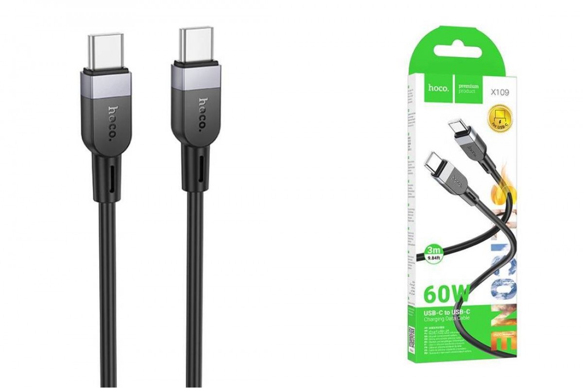 Кабель USB Type-C - USB Type-C HOCO X109 PD60W (черный) 3м силиконовый