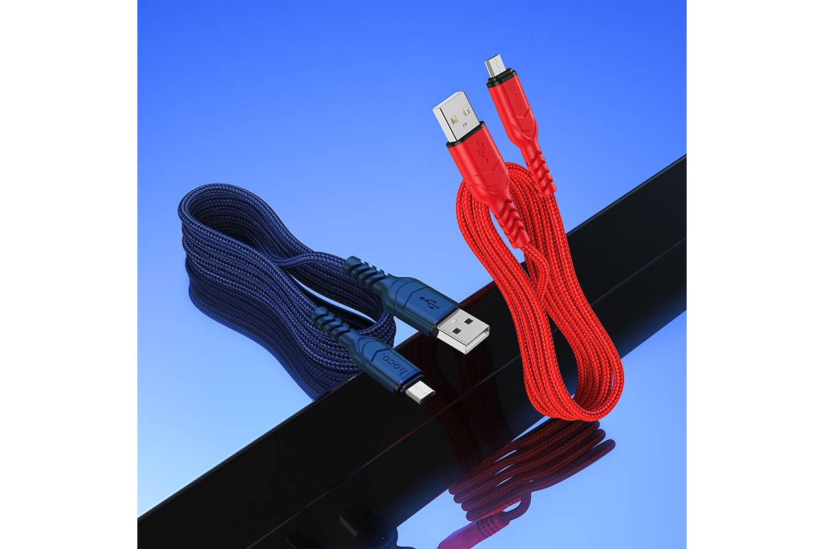 Кабель USB - MicroUSB HOCO X59 2,4A (черный) 2м (оплетка)