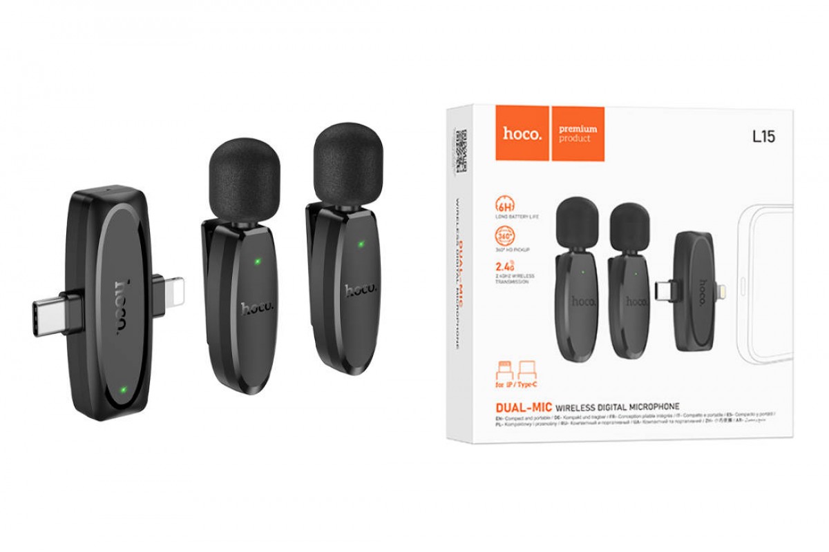 Микрофон беспроводной HOCO L15 цифровой (iP/Type-C) (черный)