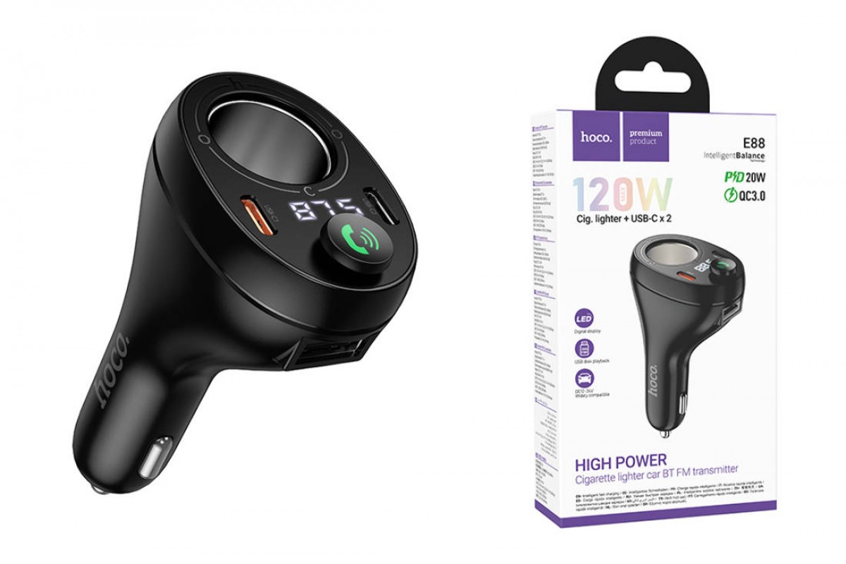FM-Модулятор HOCO E88 Star 35W (2C) вприкуриватель (черный)