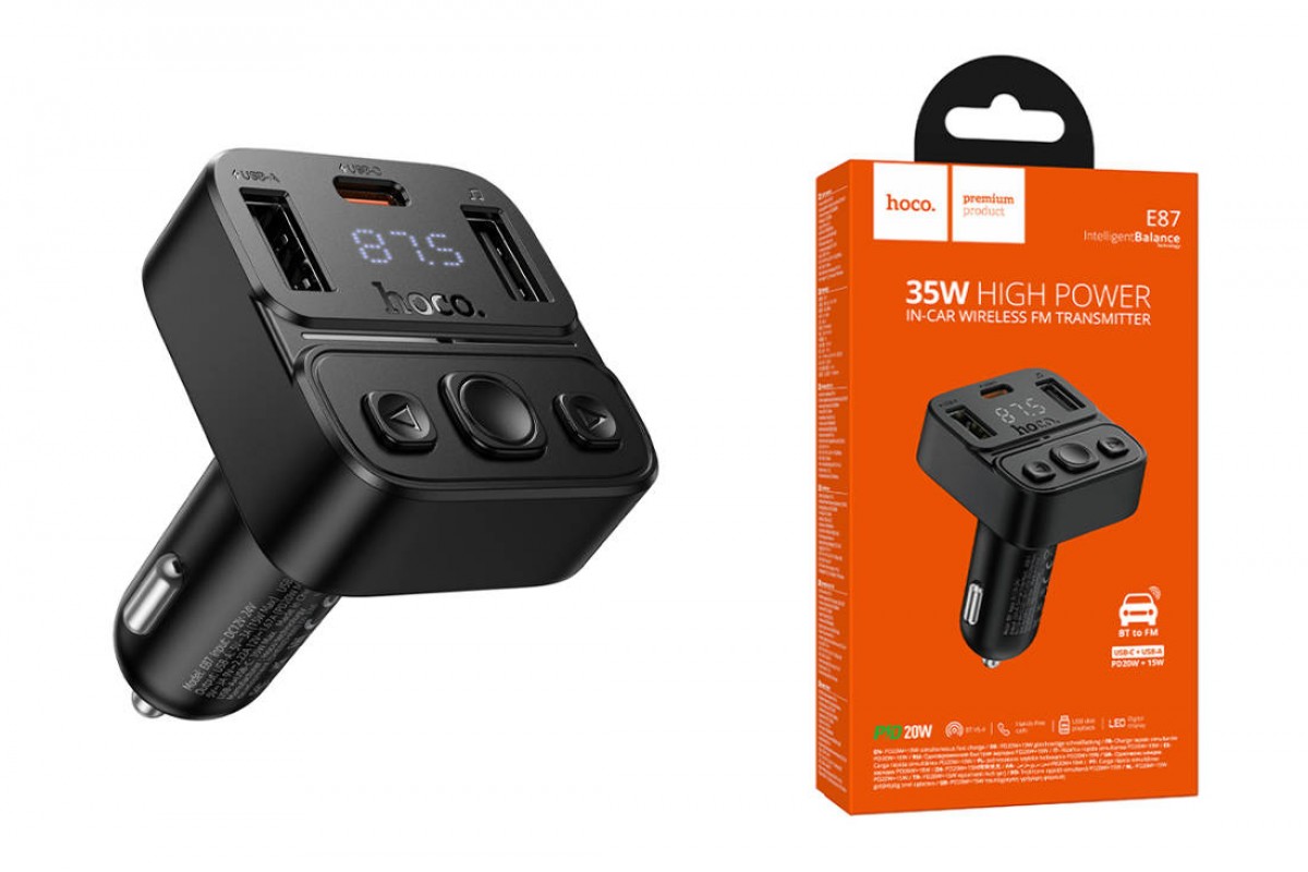 FM-Модулятор HOCO E87 Delta 35W (1A1C) car BT FM transmitter (черный)