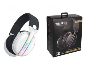 Наушники мониторные беспроводные WALKER  WBT-83, Bluetooth, 3в1 (AUX, 2,4 ГГц), микрофон, подсветка, полноразм, белые