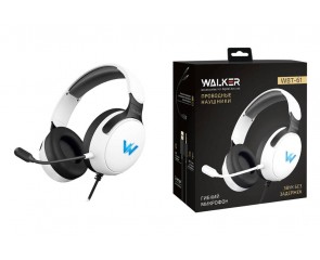 Наушники мониторные проводные WALKER  WBT-61, проводные, полноразмерные, гибкий микрофон, с подcветкой, белые