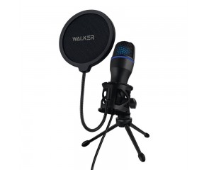Микрофон для компьютера WALKER WCM-25, игровой, USB, подсветка, черный Микрофон для компьютера WALKER WCM-25, игровой, USB, подсветка, черный