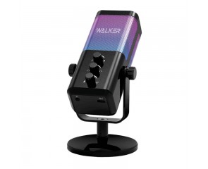 Микрофон для компьютера WALKER WCM-60, игровой, шумоподавление, рег. громкости и подсветки, черный