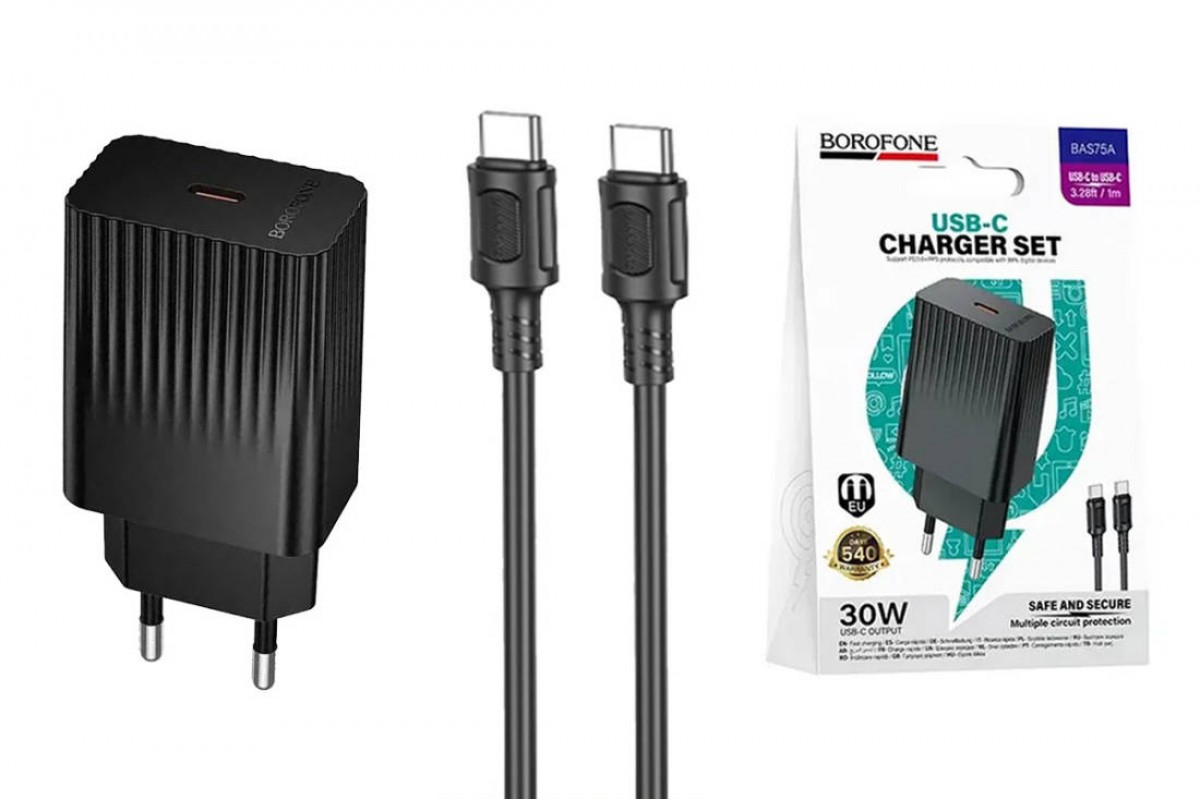 Сетевое зарядное устройство USB-C + кабель Type-C - Type-C BOROFONE BAS75A Source PD30W (черный)