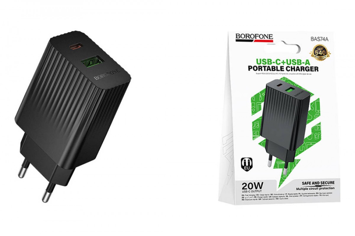 Сетевое зарядное устройство USB + USB-C BOROFONE BAS74A Source PD20W+QC3.0 (EU) черный