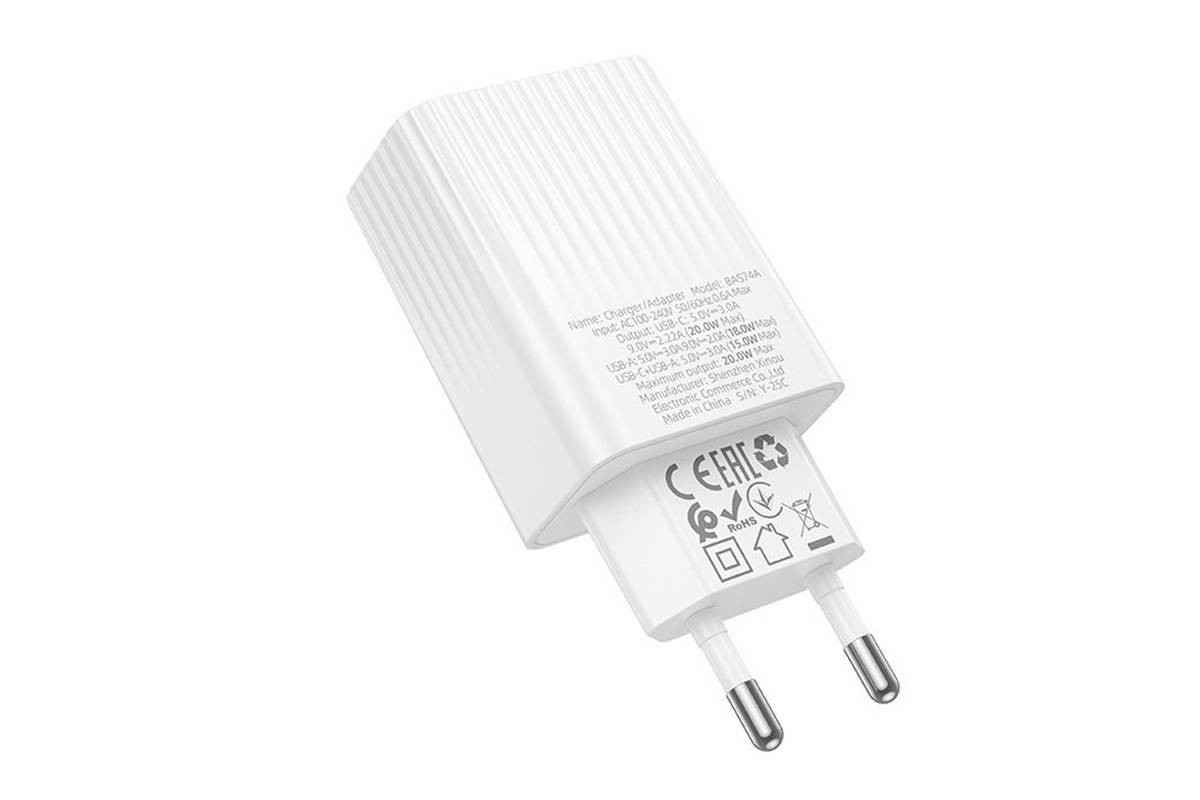 Сетевое зарядное устройство USB + USB-C BOROFONE BAS74A Source PD20W+QC3.0 (EU) белый