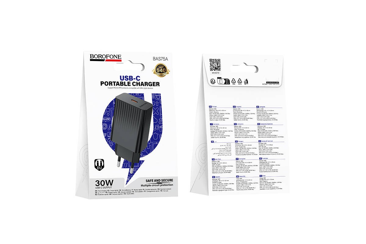 Сетевое зарядное устройство USB-C BOROFONE BAS75A Source PD30W зарядное устройство (EU) черный