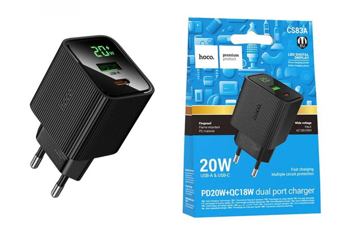 Сетевое зарядное устройство HOCO CS83A Excellent PD20W+QC3.0 с цифровым дисплеем (черный)