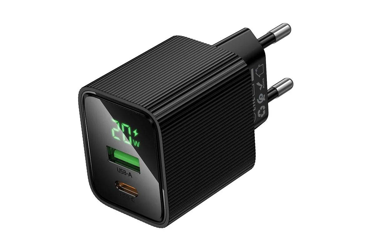 Сетевое зарядное устройство HOCO CS83A Excellent PD20W+QC3.0 с цифровым дисплеем (черный)