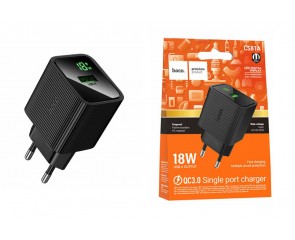 Сетевое зарядное устройство HOCO CS81A Excellent single port QC3.0 с цифровым дисплеем (черный)